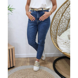 Jean femme mom bleu foncé légèrement délavé