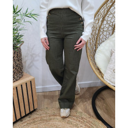 Jean femme kaki large taille haute boutonnée Felixia