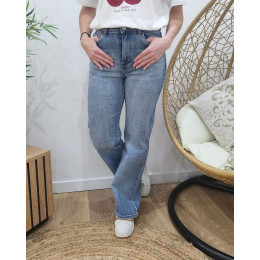 Jean femme coupe confort bleu clair wide leg