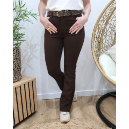 Pantalon femme marron flare push up coupe confort
