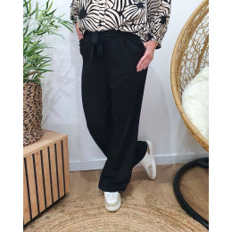 Pantalon femme fluide noir poches froncées