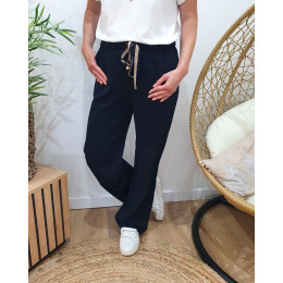 Pantalon femme fluide uni bleu marine Nellie