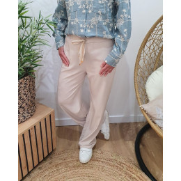 Pantalon femme fluide uni beige Nellie