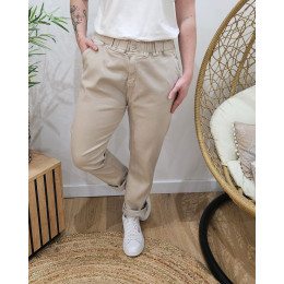 Pantalon femme élastiqué beige Bianka