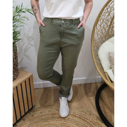Pantalon femme élastiqué kaki Bianka