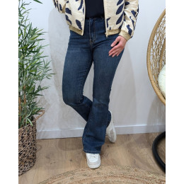 Jean femme flare taille haute bleu foncé délavé coupe confort