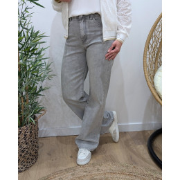 Jean femme gris clair délavé wide leg coupe confort