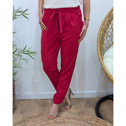 Pantalon femme paper bag cerise