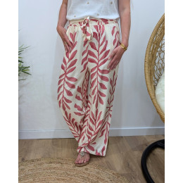 Pantalon fluide femme écru et rose Ismérie