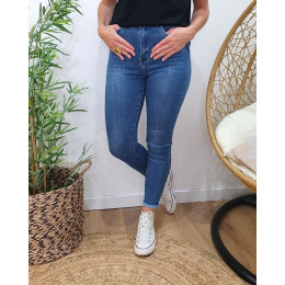 Jean femme bleu moyen 7/8 skinny poches effet abîmé