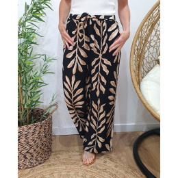 Pantalon fluide femme noir et beige Ismérie