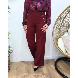 Pantalon femme terracotta fluide taille haute boutonné Dina
