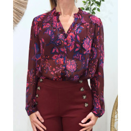 Chemisier voilage femme bordeaux et bleu Yara