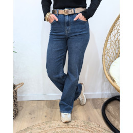 Jean femme Wide leg bleu foncé délavé coupe confort