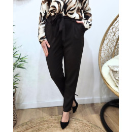 Pantalon femme paper bag marron choco