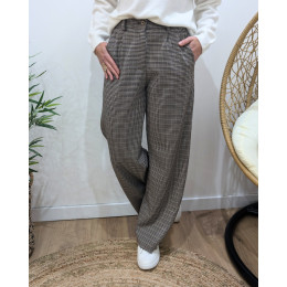 Pantalon femme fluide pied de poule marron noir doré Zéa