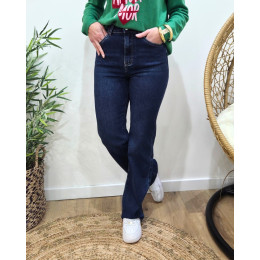 Jean femme bleu foncé wide leg bas coupé