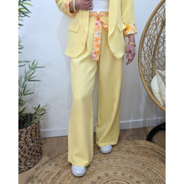 Pantalon fluide femme jaune ceinture fleurie Malea