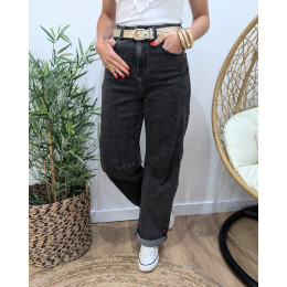 Jean barrel femme gris anthracite