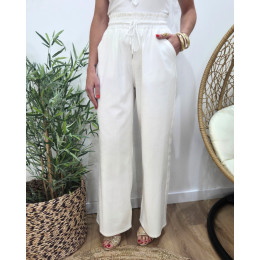Pantalon femme fluide écru taille élastique