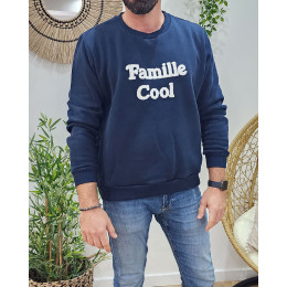 Sweat marine broderie Famille Cool blanc