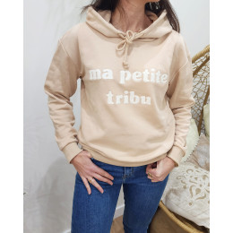 Sweat femme beige broderie blanche Ma petite tribu