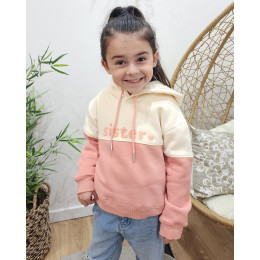 Sweat à capuche enfant beige et rose Sister