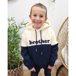 Sweat à capuche enfant beige et bleu marine Brother