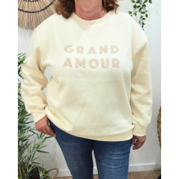 Sweat femme beige sans capuche broderie Grand Amour