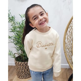 Sweat enfant beige broderie Bichette