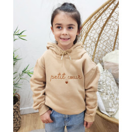 Sweat enfant à capuche camel broderie Petit cœur