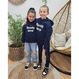 Sweat enfant à capuche bleu marine Family love