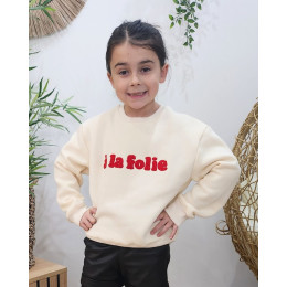 Sweat enfant beige A la folie rouge
