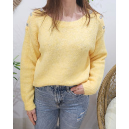 Pull femme jaune boutons strass