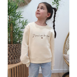 Sweat enfant beige broderie j'irai où tu iras marron glacé