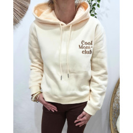 Sweat à capuche femme beige Cool mum club