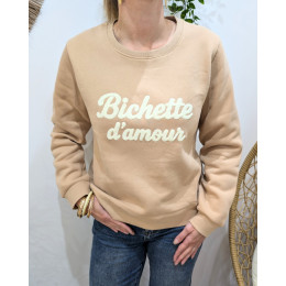 Sweat femme camel Bichette d'amour moumoute beige