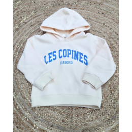 Sweat à capuche enfant beige les copines d'abord moumoute bleue