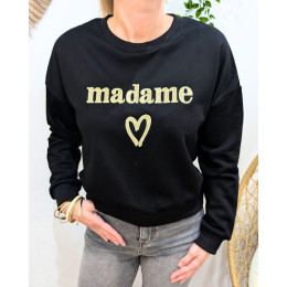 Sweat femme noir broderie Madame dorée
