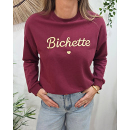 Sweat femme rouge bordeaux broderie Bichette dorée