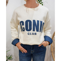 Pull femme beige ICONIC club bleu jean