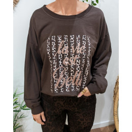 Sweat fin marron femme La vie est belle