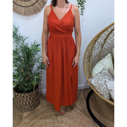  Robe longue femme à bretelles terracotta nouée 