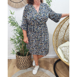 Robe femme droite marine blanche kaki et orange Théodora