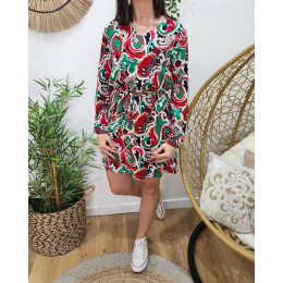 Robe femme blanche motifs fuchsia verts Gloria