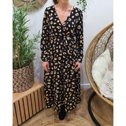 Robe longue femme Néo noir et camel