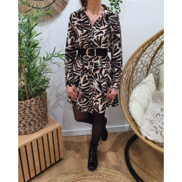 Robe chemise femme marron et beige