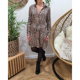 Robe chemise droite marron et écrue Nikita