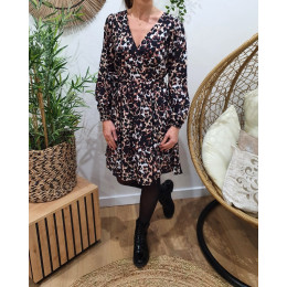 Robe femme tachetée noire marron beige Kashimi