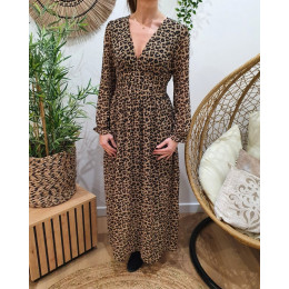 Robe longue femme léopard taupe et noire
